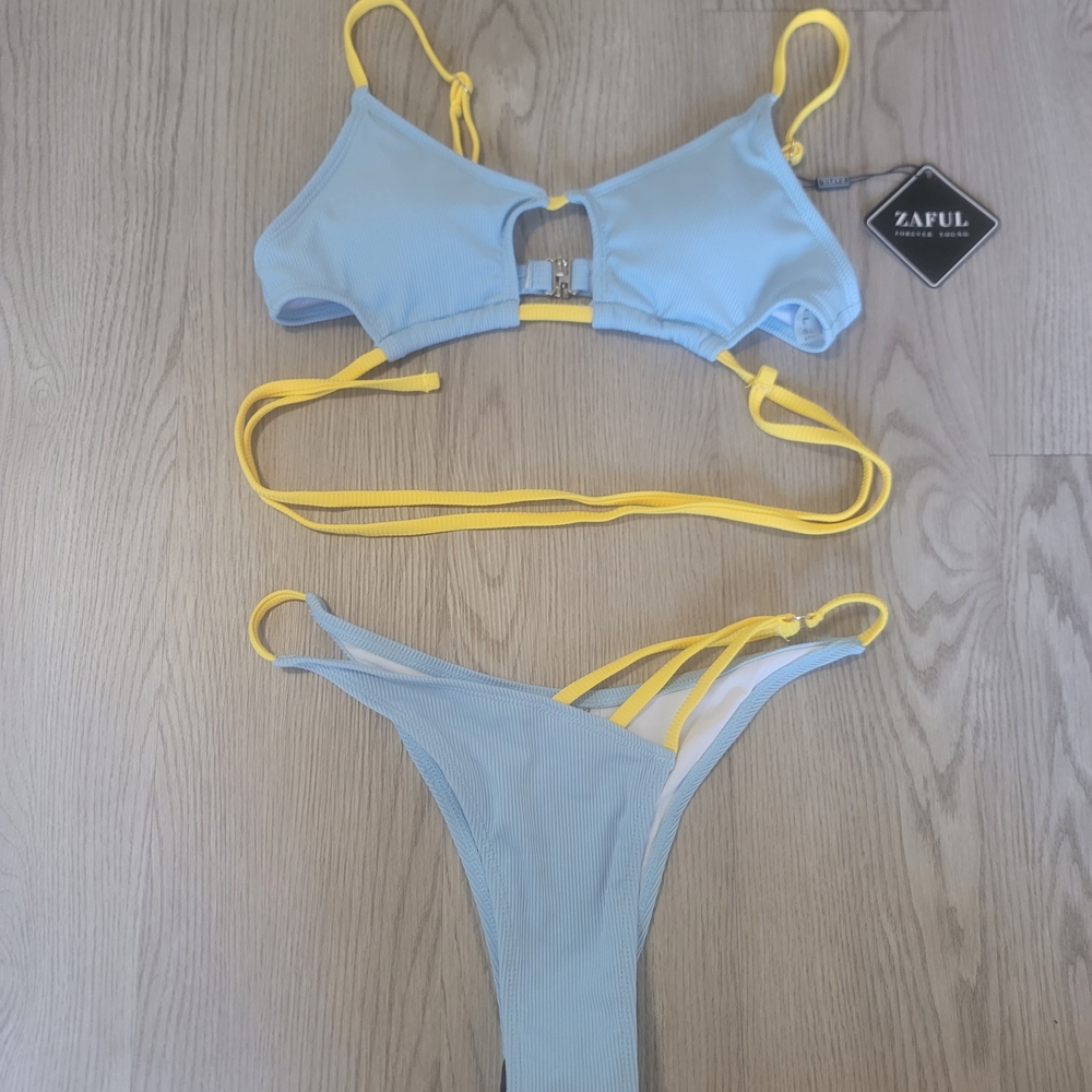 Zaful Sky Blue Bikini with Yellow Straps
